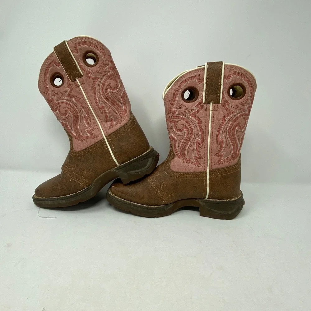 Durango Lil Durango Kids 8 Inch Western Boots Tan Pink BT287 Square Toe Size 11M